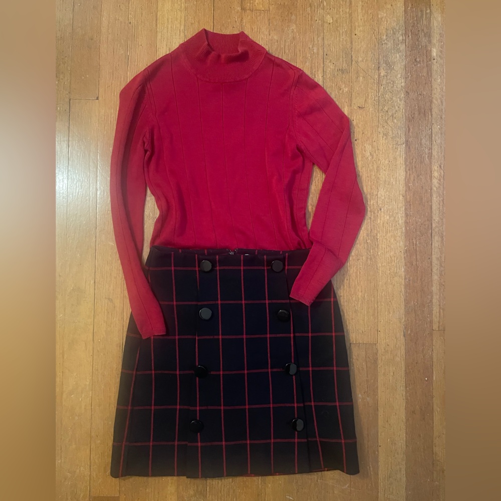 Plaid Skirt and Silk Top Set